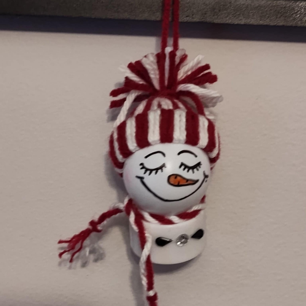 Festive Light Up Snowman Ornament with Red and White Knit Hat
